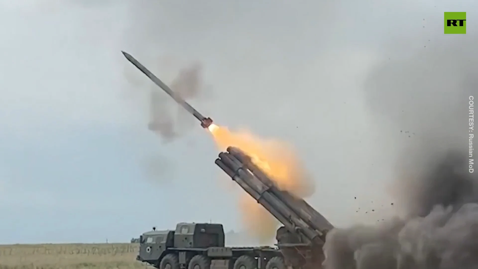 Russian BM-30 Smerch fires at Ukrainian positions