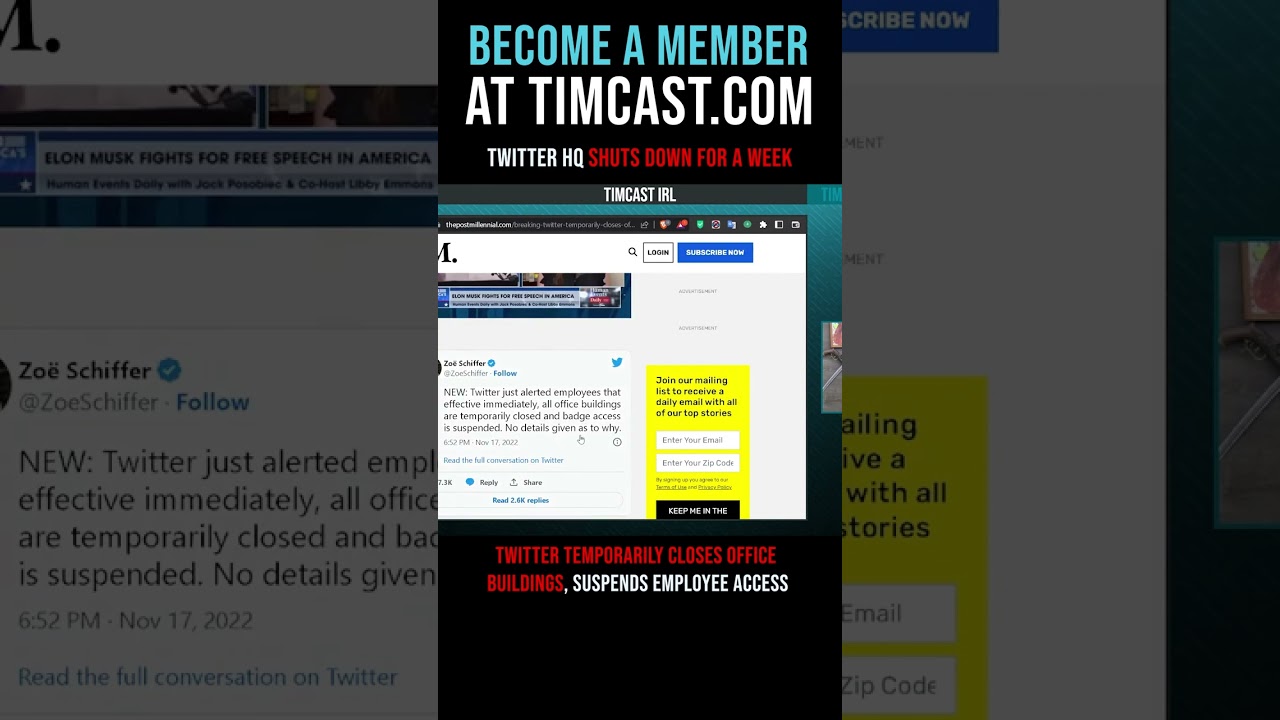 Timcast IRL - Twitter HQ Shuts Down For A Week #shorts