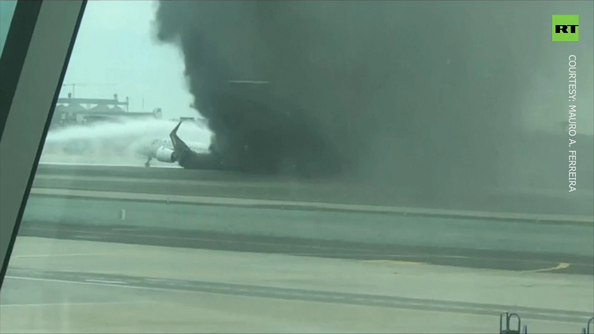 Plane hits fire truck, catches fire on runway in Lima airport