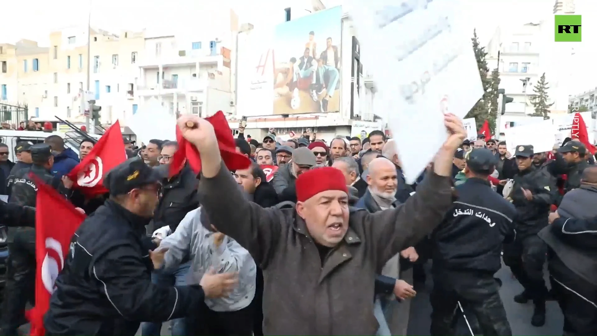 Scuffles erupt at protest against the president in Tunis