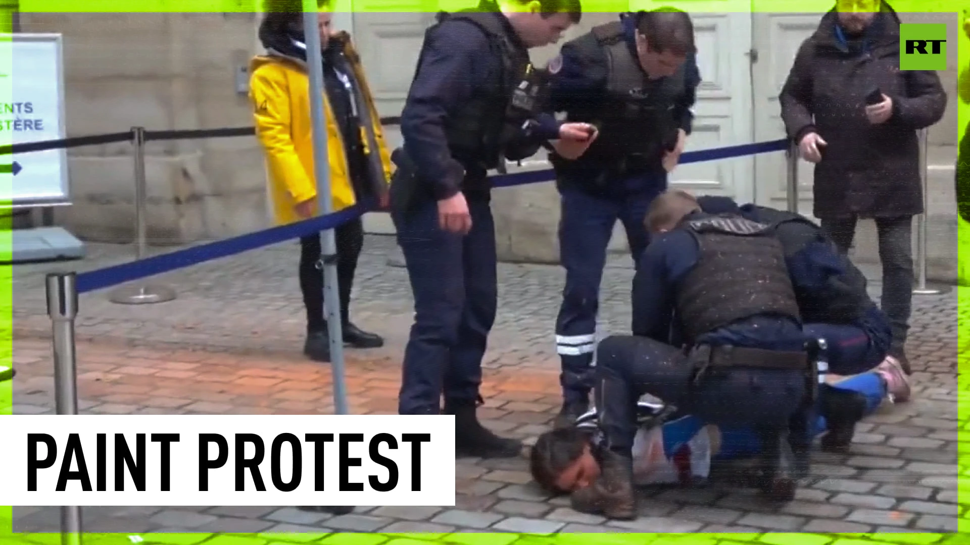 Climate activists spray paint Finance Ministry entrance in Paris