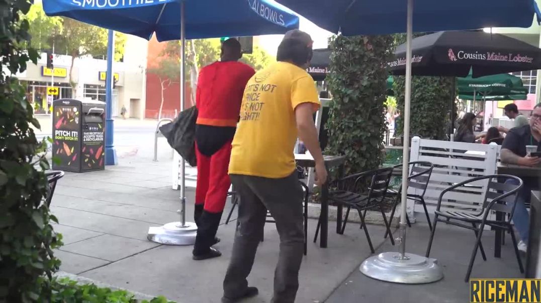 Chair pulling prank in west Hollywood..