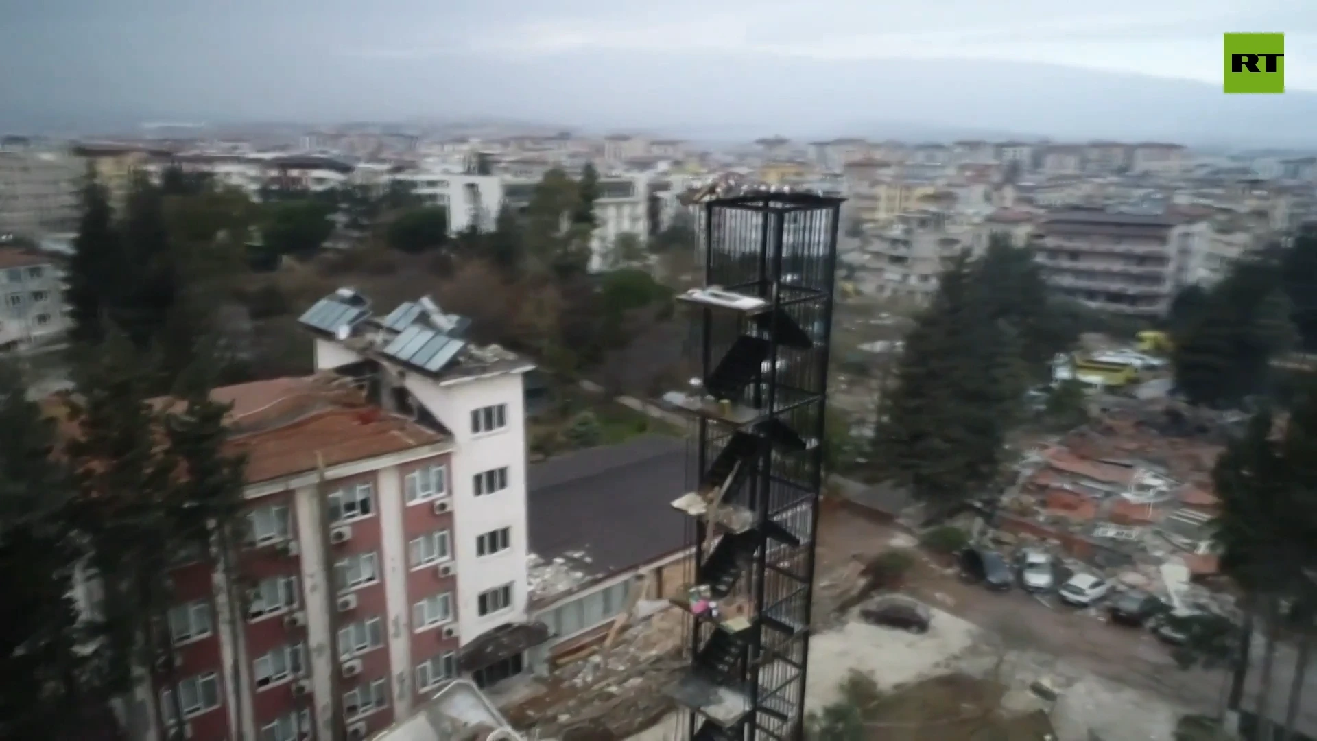 Fire escape staircase: The only thing remains standing after Türkiye building collapse