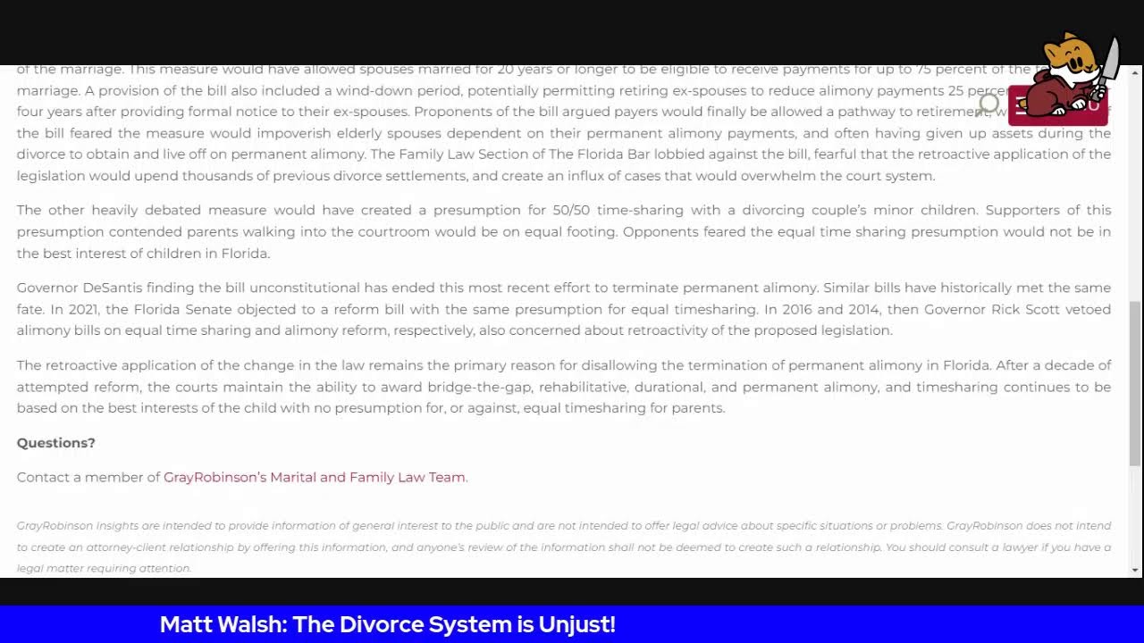 Brother Matt Walsh: Finally Begins to Understand Men GTOW? Time to Cancel No Fault Divorce!