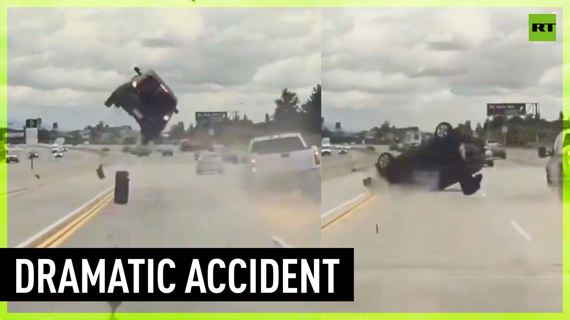 Popped off tire sends car flying into air on LA freeway