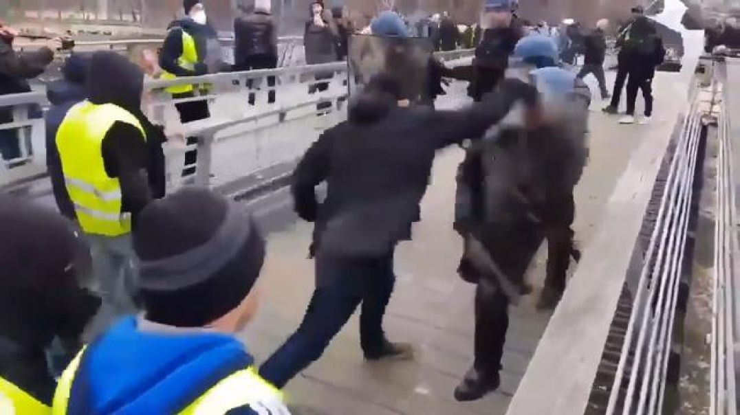 Dude punches on with riot cops with his bare hands during France's yellow vests protests.