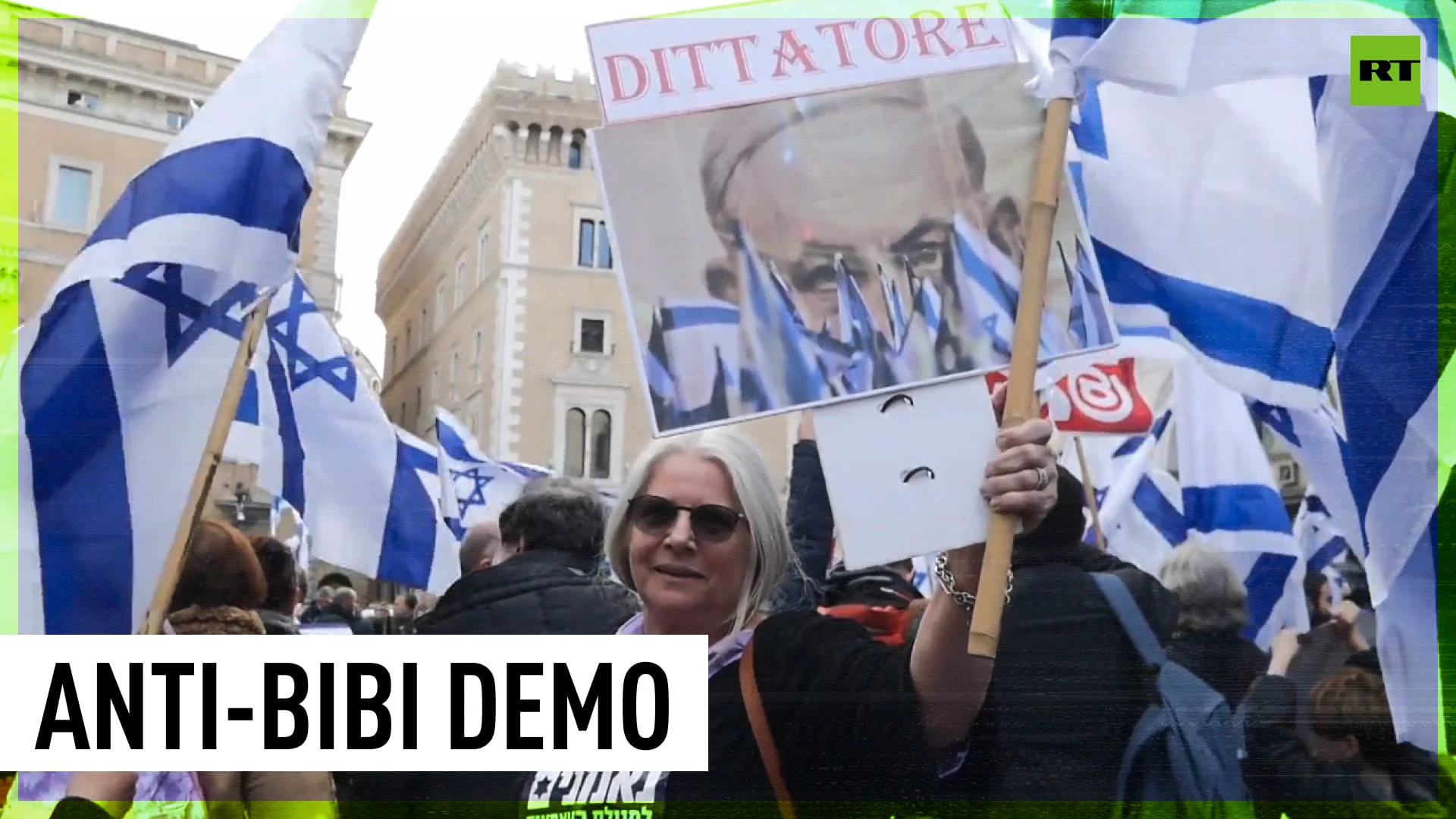 Protesters rally against Netanyahu during his visit to Rome