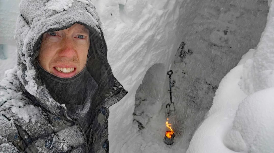 Camping under 12 ft (4 m) of Snow in a Blizzard - Storm Proof Survival Shelter in Alaska's Mountains