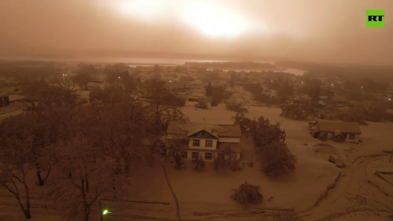 Volcanic eruption leaves village coated in ash