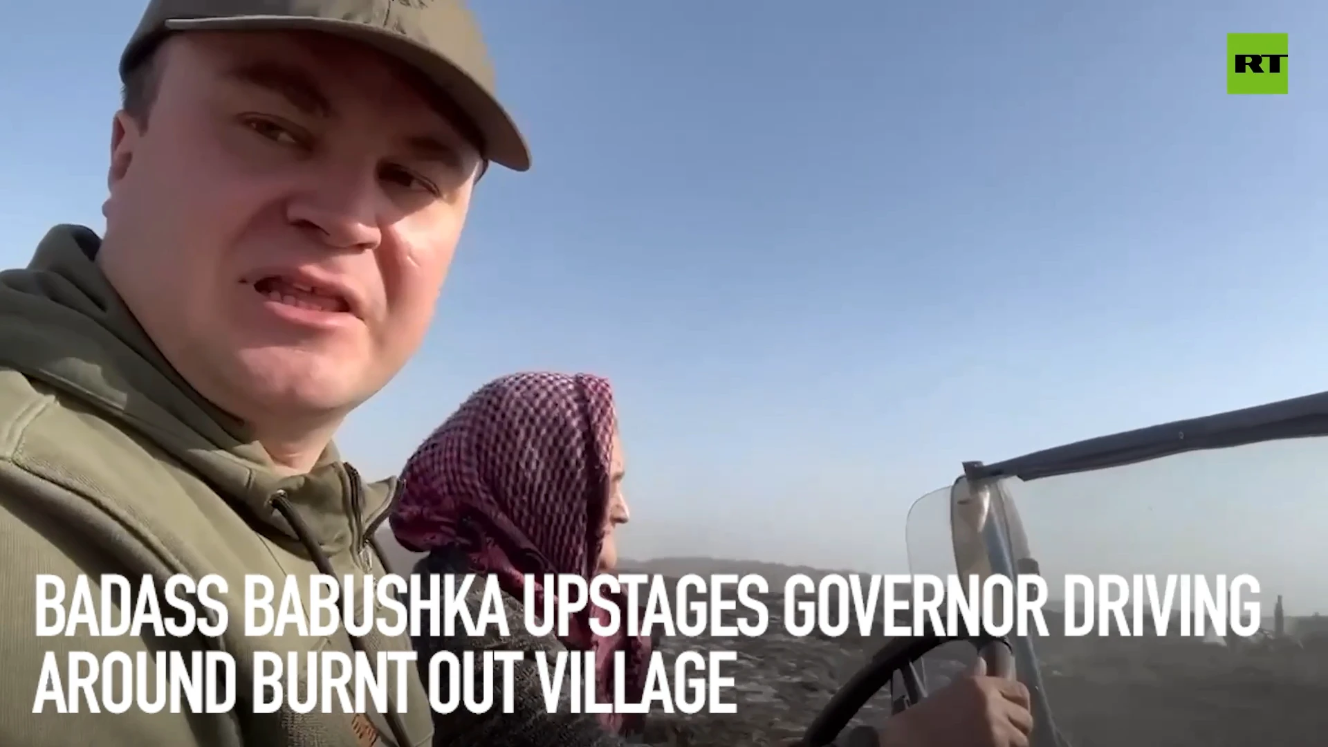 Badass Babushka upstages governor driving around burnt out village