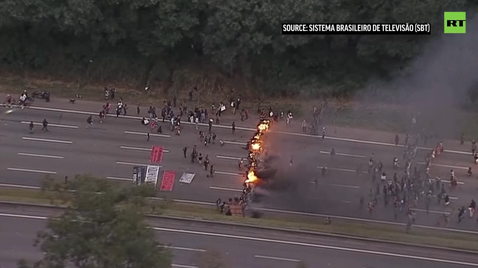 Indigenous tribal members block busy highway in Brazil