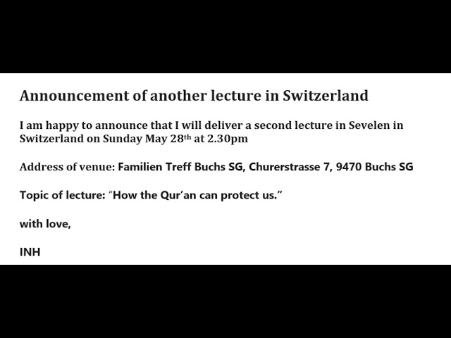 Announcement of another lecture in Switzerland