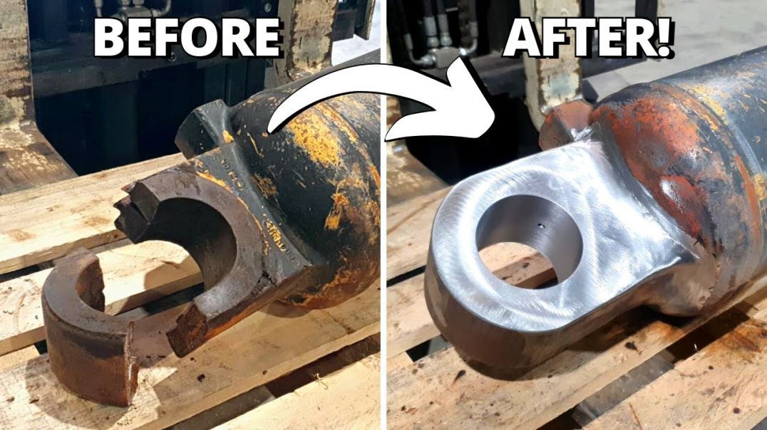 Replacing BROKEN Eye n Repair CRACKED Cylinder for D10 Dozer - Machining, Welding, Milling