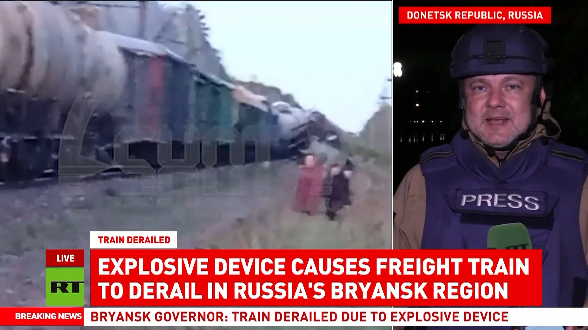 Freight train derails in Russia, caused by explosive