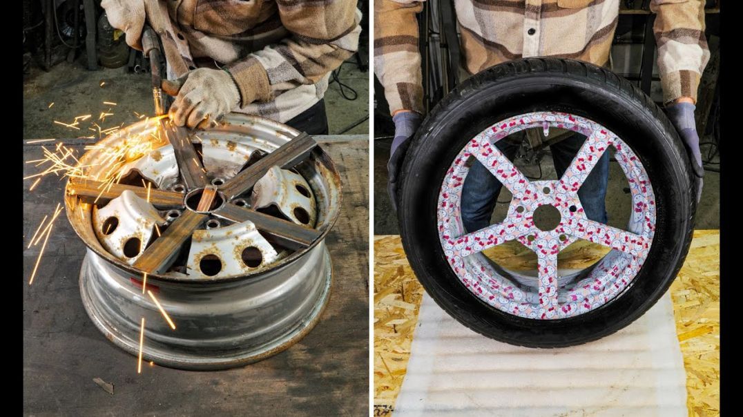 We transformed an old rusty disk into a cool wheel! ? #woodmood #shorts #wheel #transformation