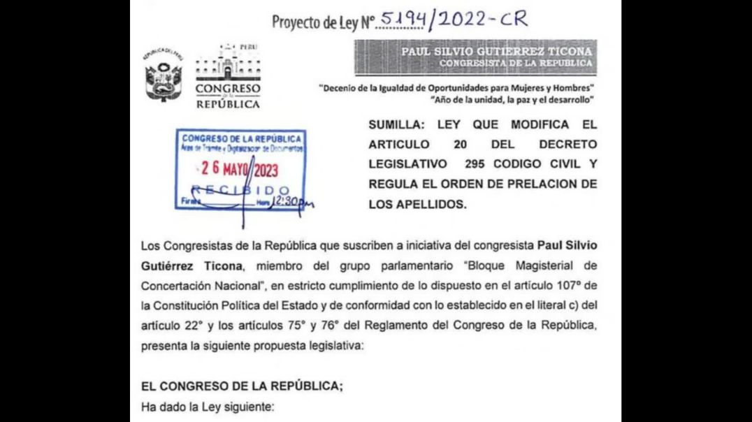 APELLIDOS GINOCENTRICOS EN PROYECTO DE LEY