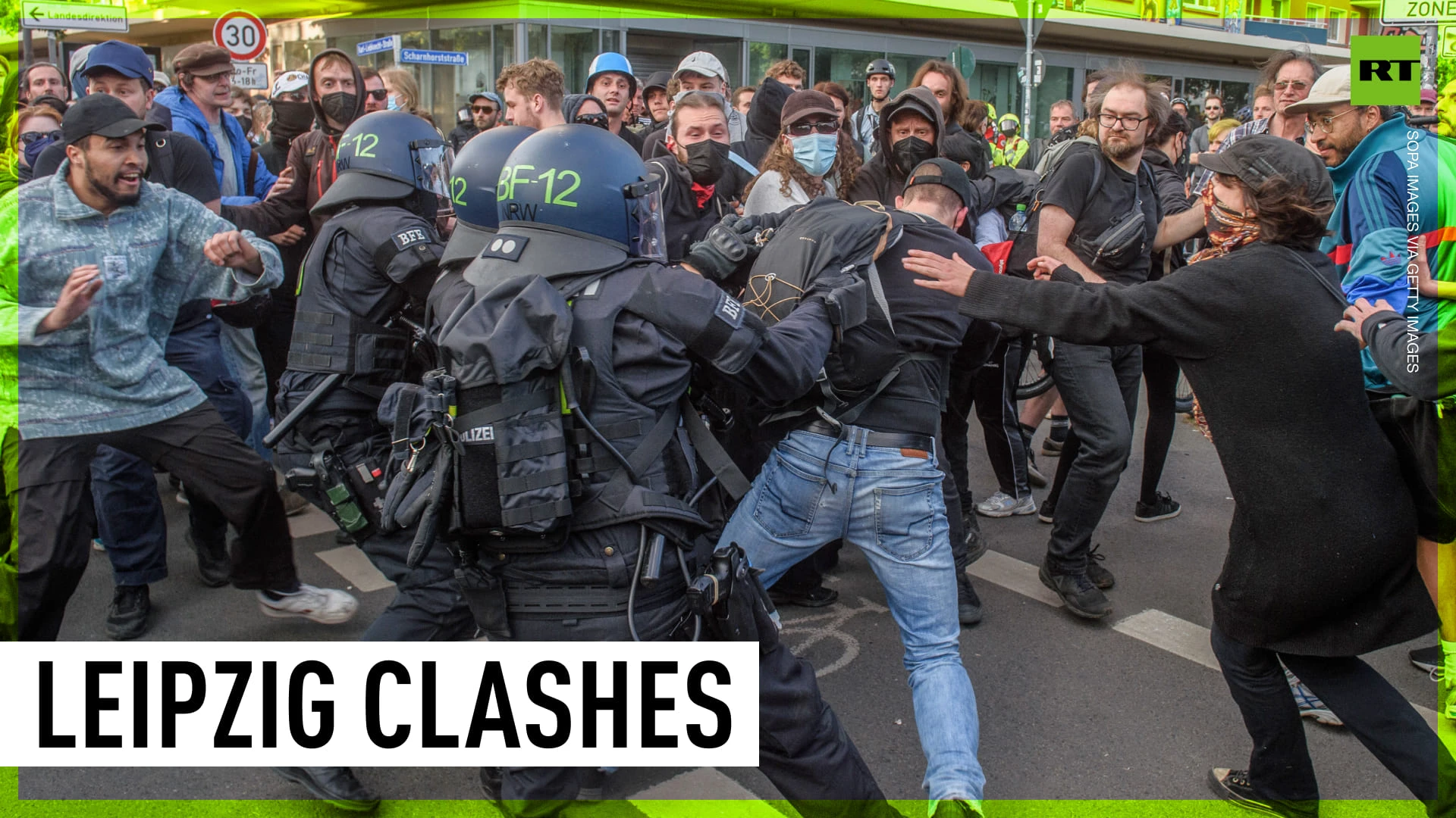 Unauthorized far-left protest results in clashes in Leipzig, Germany