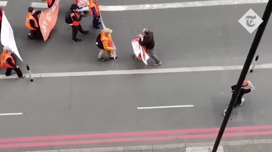 Just Stop Oil protester thrown to ground by enraged motorist