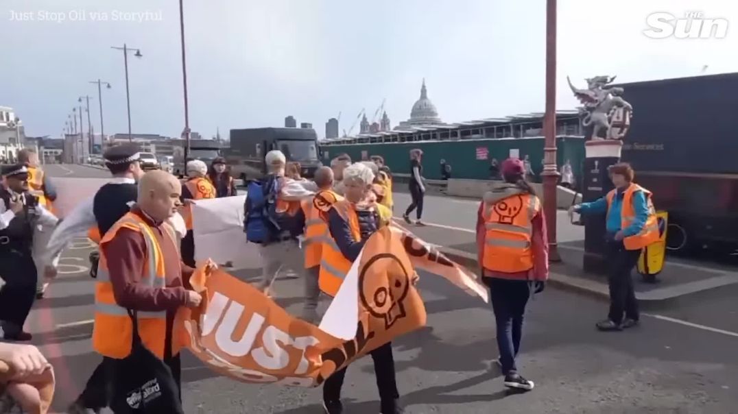 Angry scenes on London Bridge as motorists PUSH Just Stop Oil Protesters blocking traffic