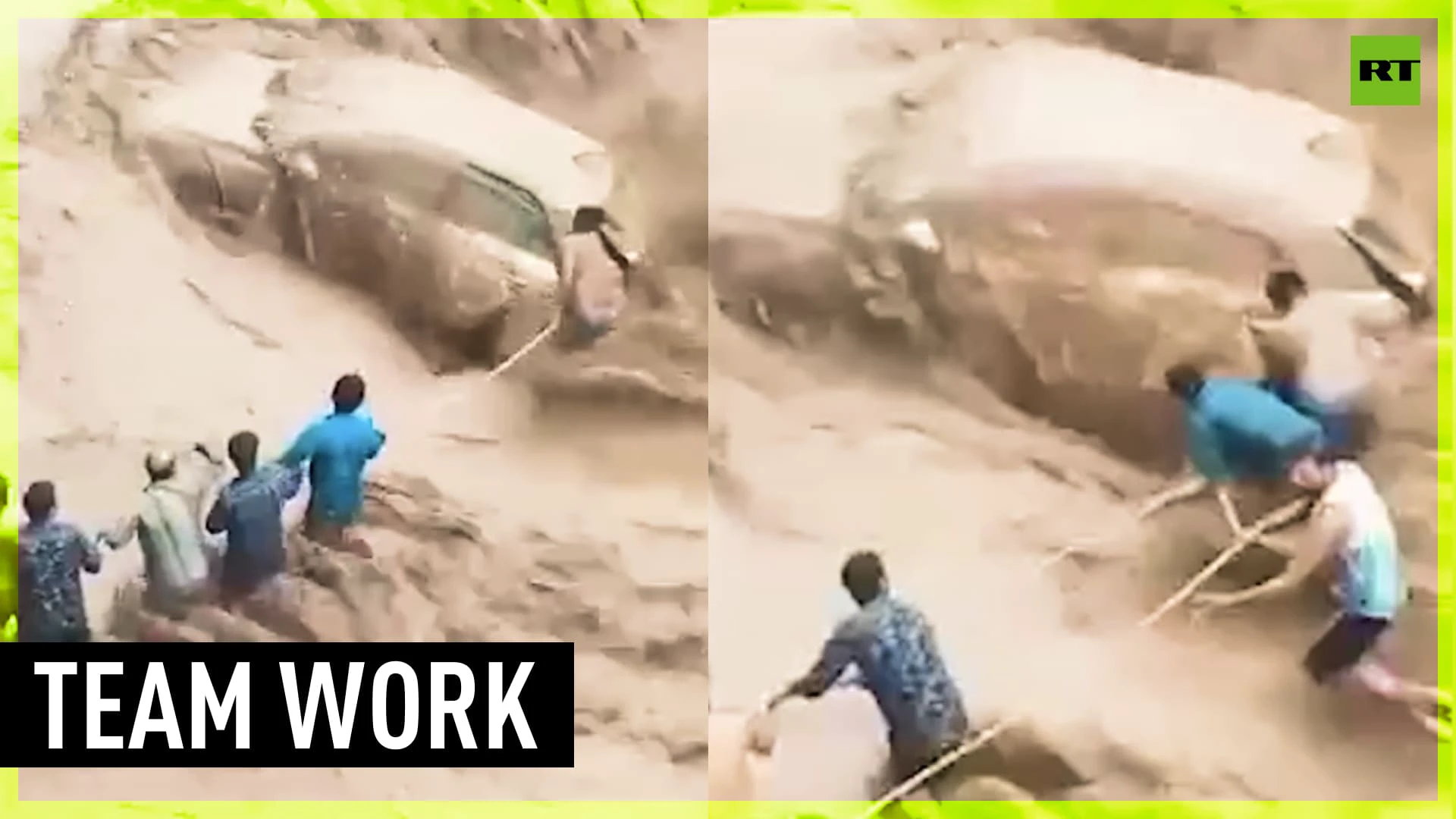 Human chain saves woman from raging floodwater