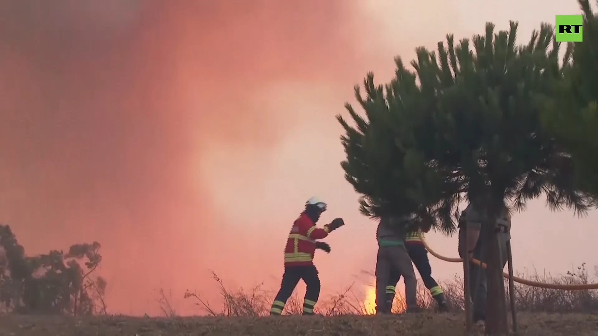 Wildfire creeps close to residential area near Lisbon