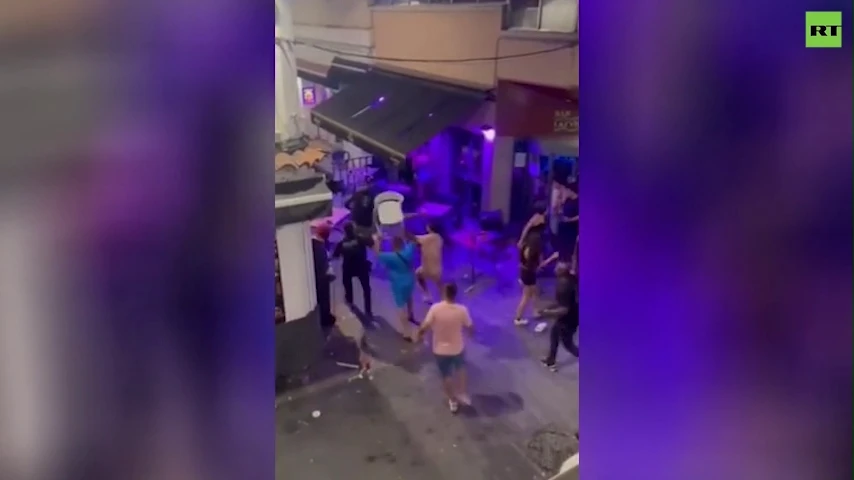 Massive brawl erupts on Spain’s ‘Sin Street’ with chairs flying