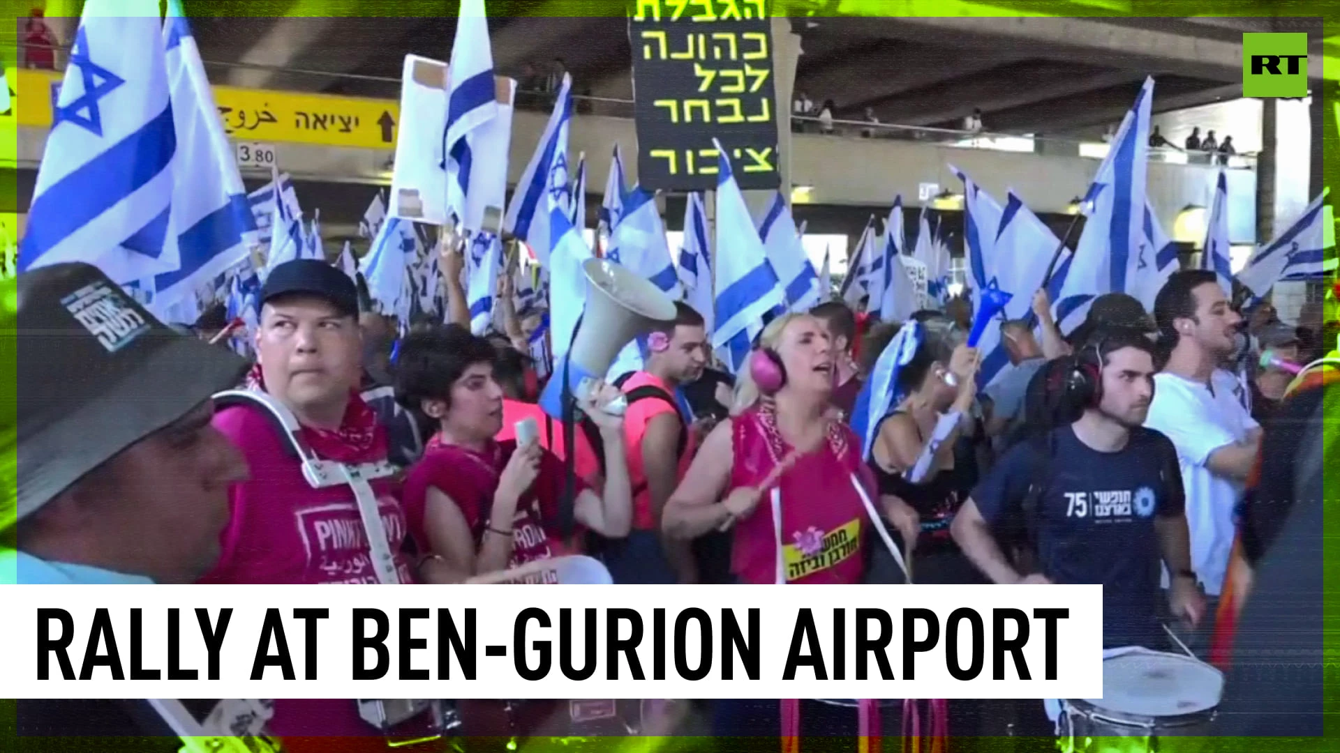 Anti-government protesters rally at Ben-Gurion Airport on 'Day of Disruption' 