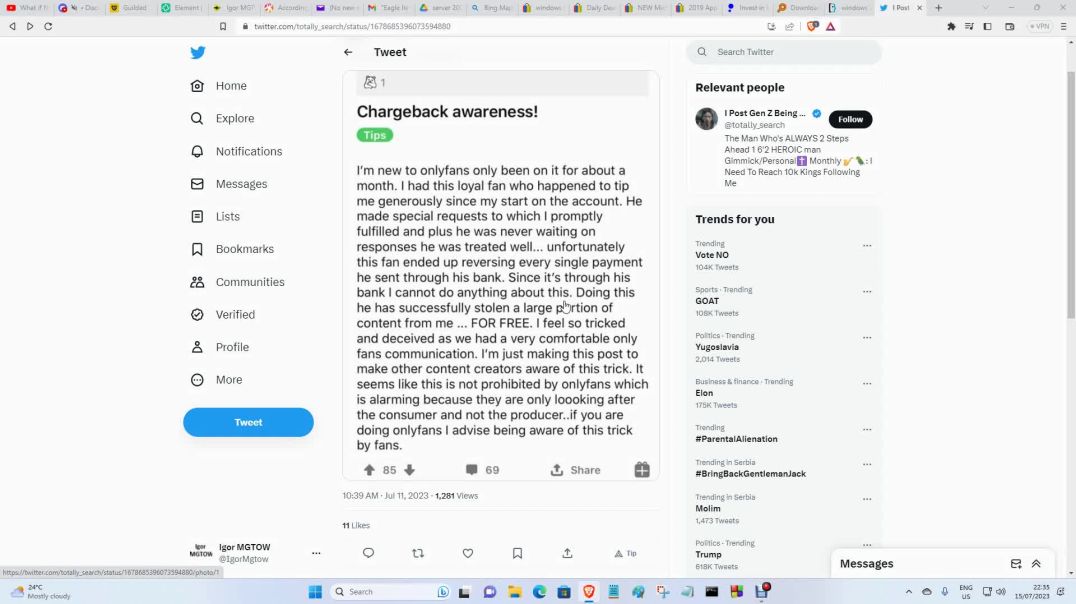 MGTOW Major Onlyfans L moment OF thot got chargebacked