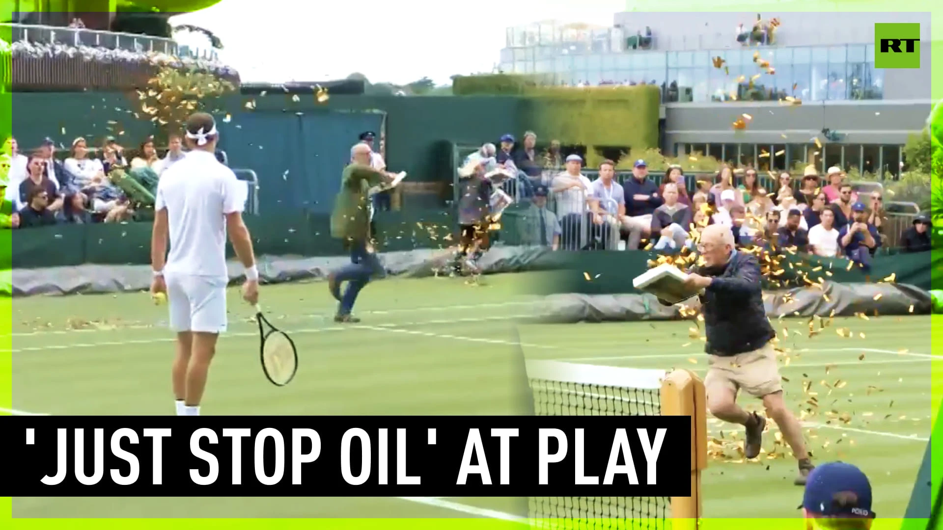 Climate activists disrupt Wimbledon matches with confetti TWICE