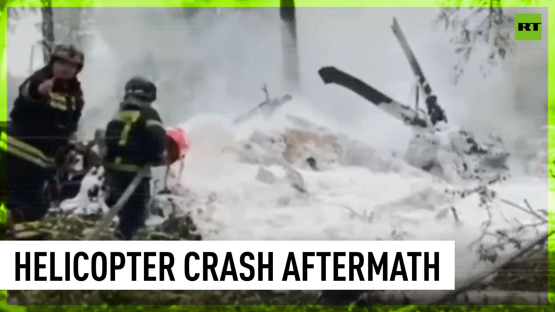 Firefighters extinguish fire at helicopter crash site in Russia