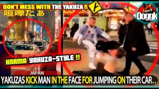 YAKUZAS KICK MAN IN THE FACE FOR JUMPING ON THEIR CAR.. (JAPAN)