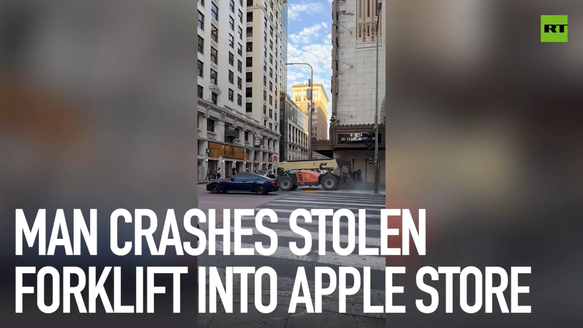 Man crashes stolen forklift into Apple Store