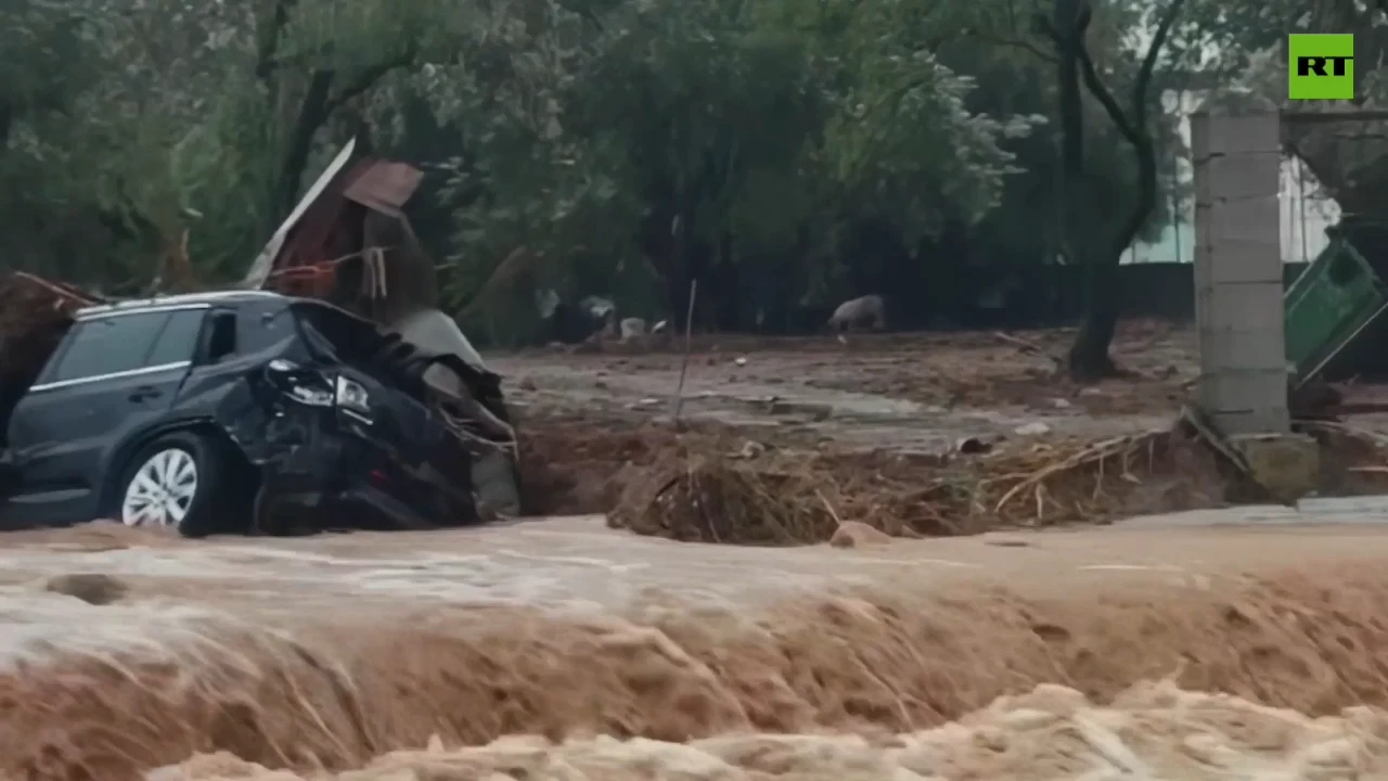 Landslide destroys roads, washes away houses and cars amid flooding in Greece