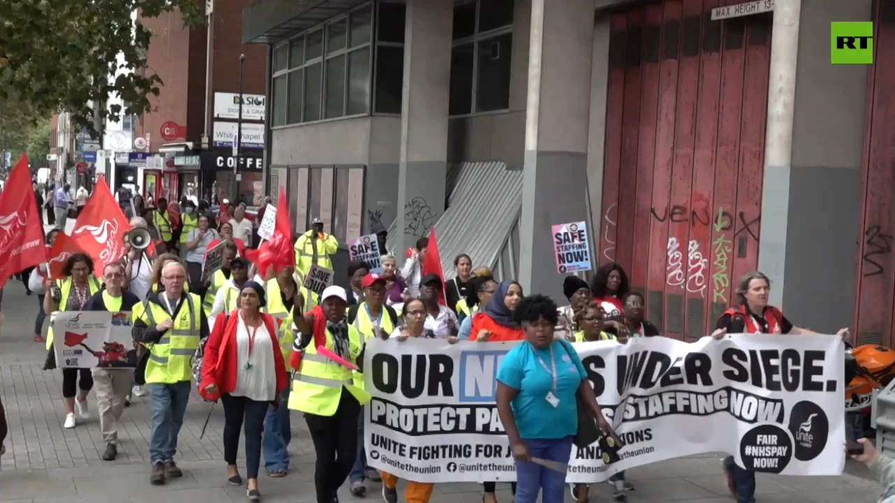 National Health Service staff march in London for better pay and safety