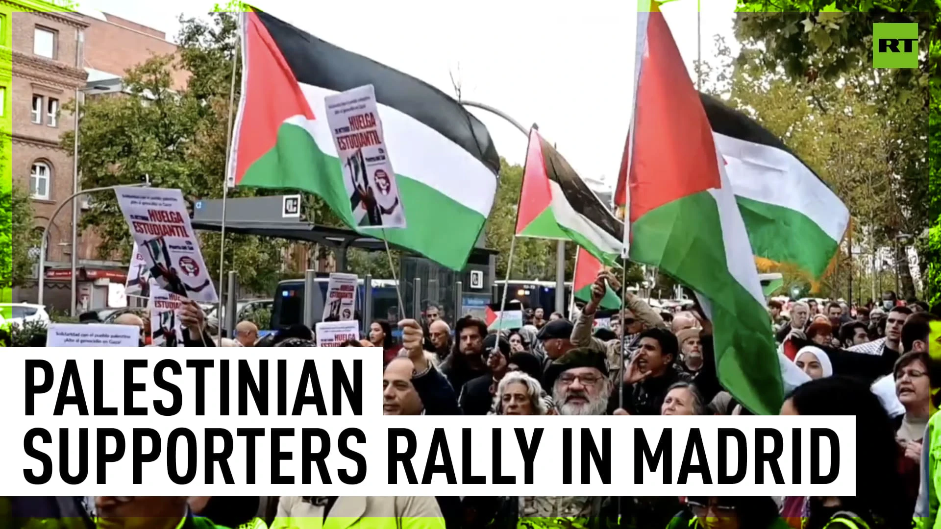 Pro-Gaza protesters in Madrid gather outside Israeli Embassy