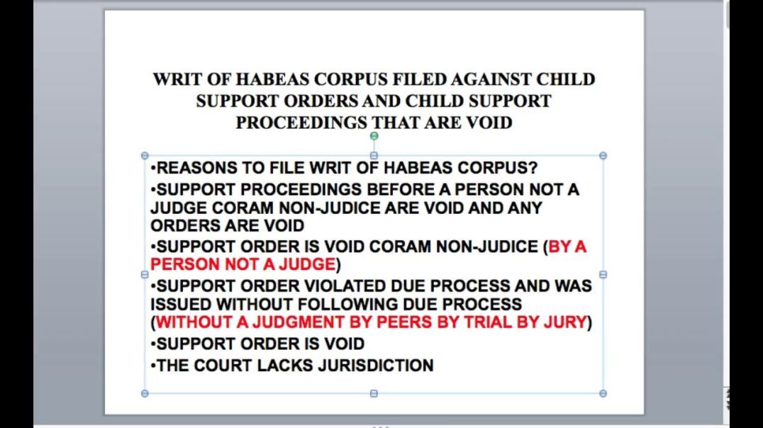 WRIT OF HABEAS CORPUS TO BEAT CHILD SUPPORT ORDERS