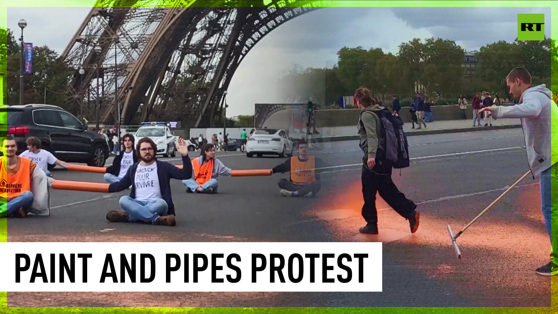 Climate activists cover Paris bridge with orange paint, hamper traffic