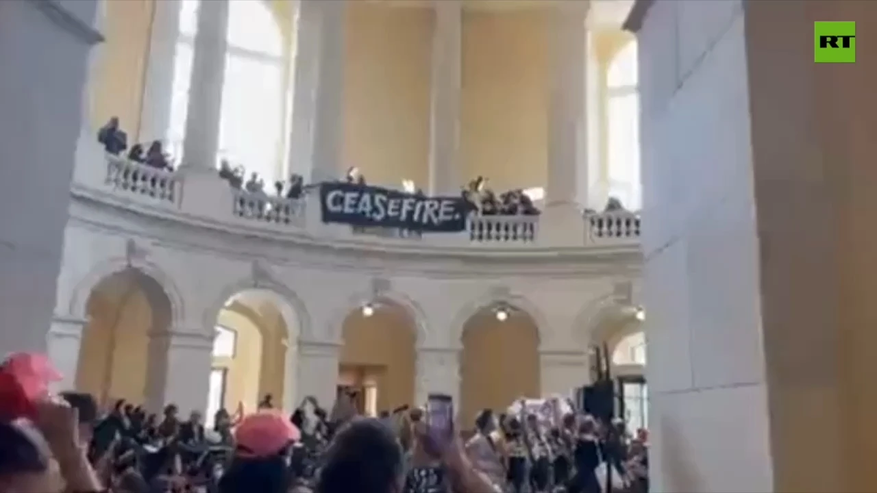 Pro-Palestine demonstrators storm the US Capitol, demanding ceasefire in Gaza