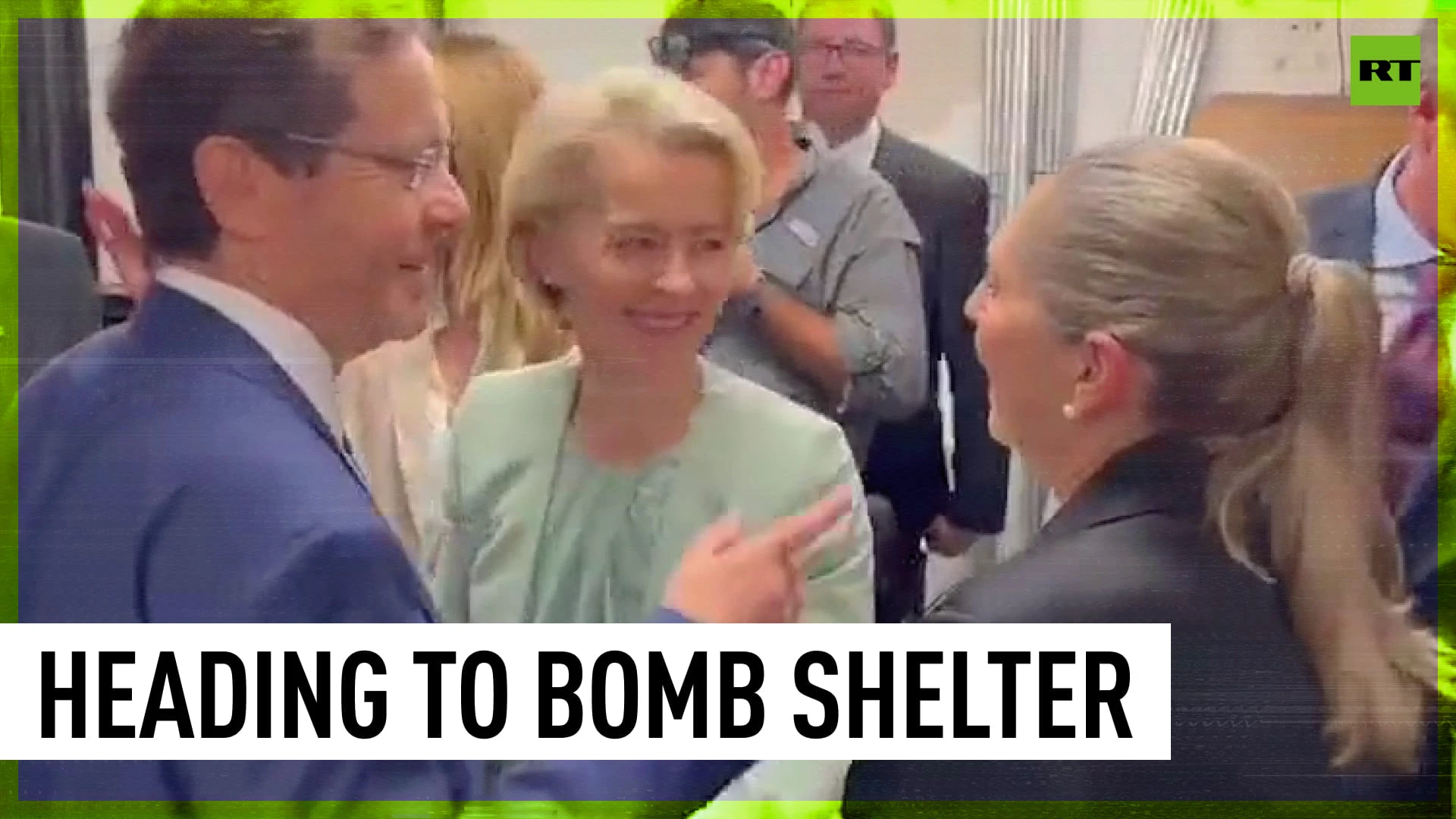 Ursula von der Leyen heading to bomb shelter in Israel