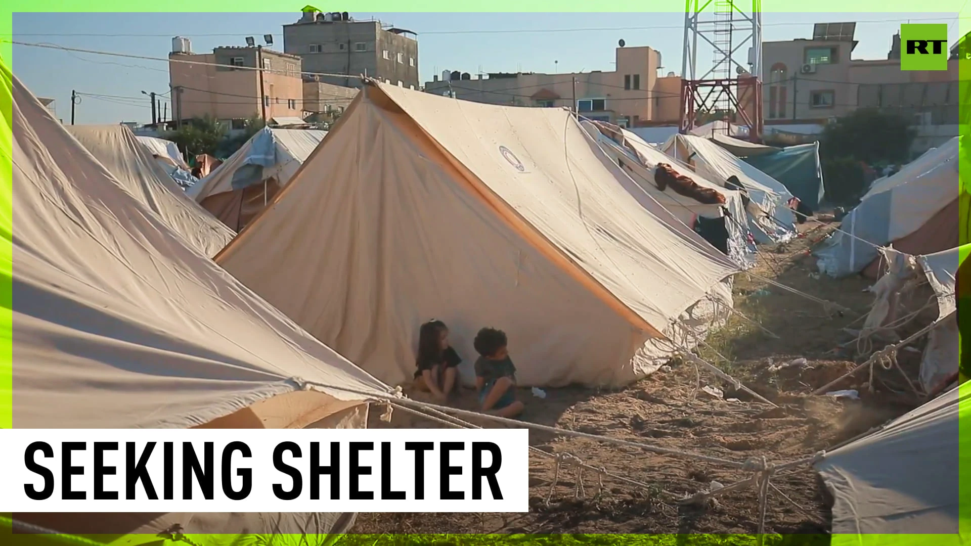 Thousands of displaced Palestinians settle in tent camp in southern Gaza's Khan Younis