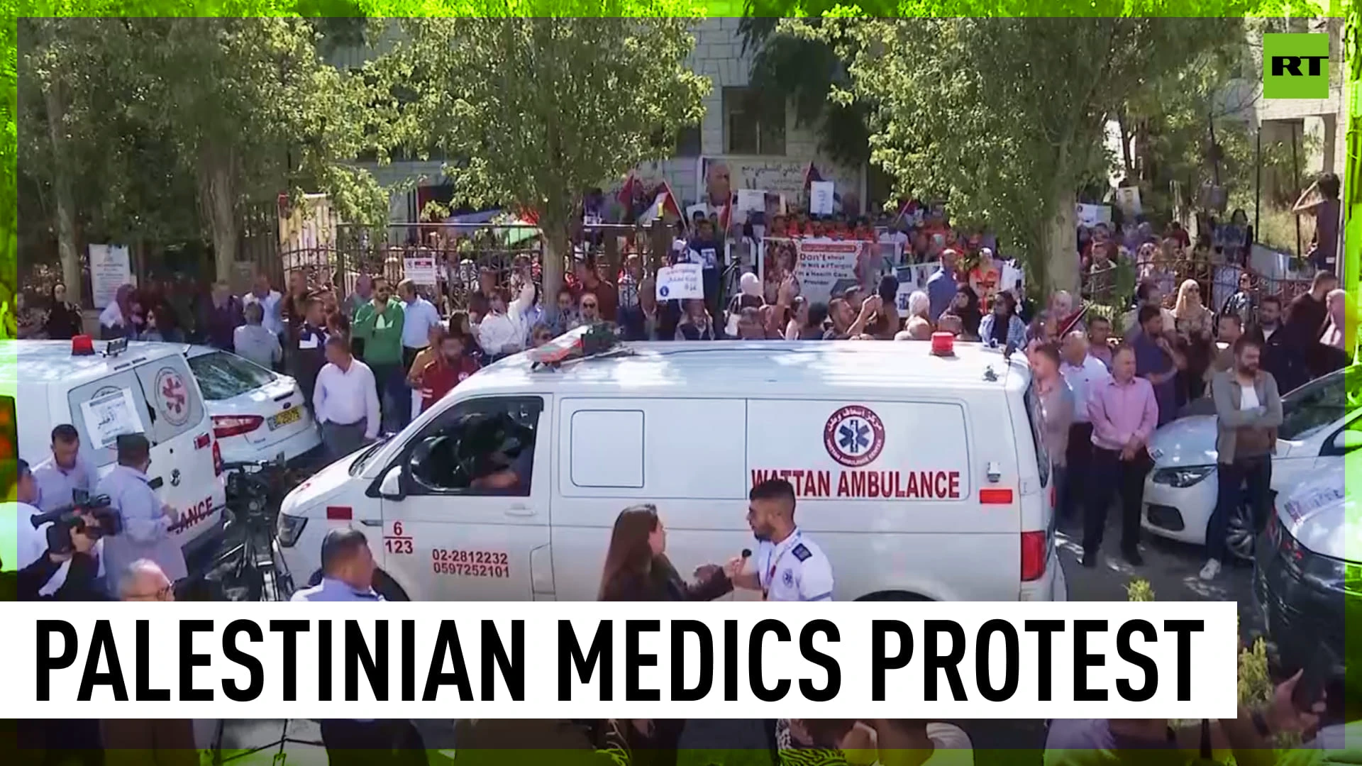 Palestinian medics of West Bank stage protest outside Red Cross HQ