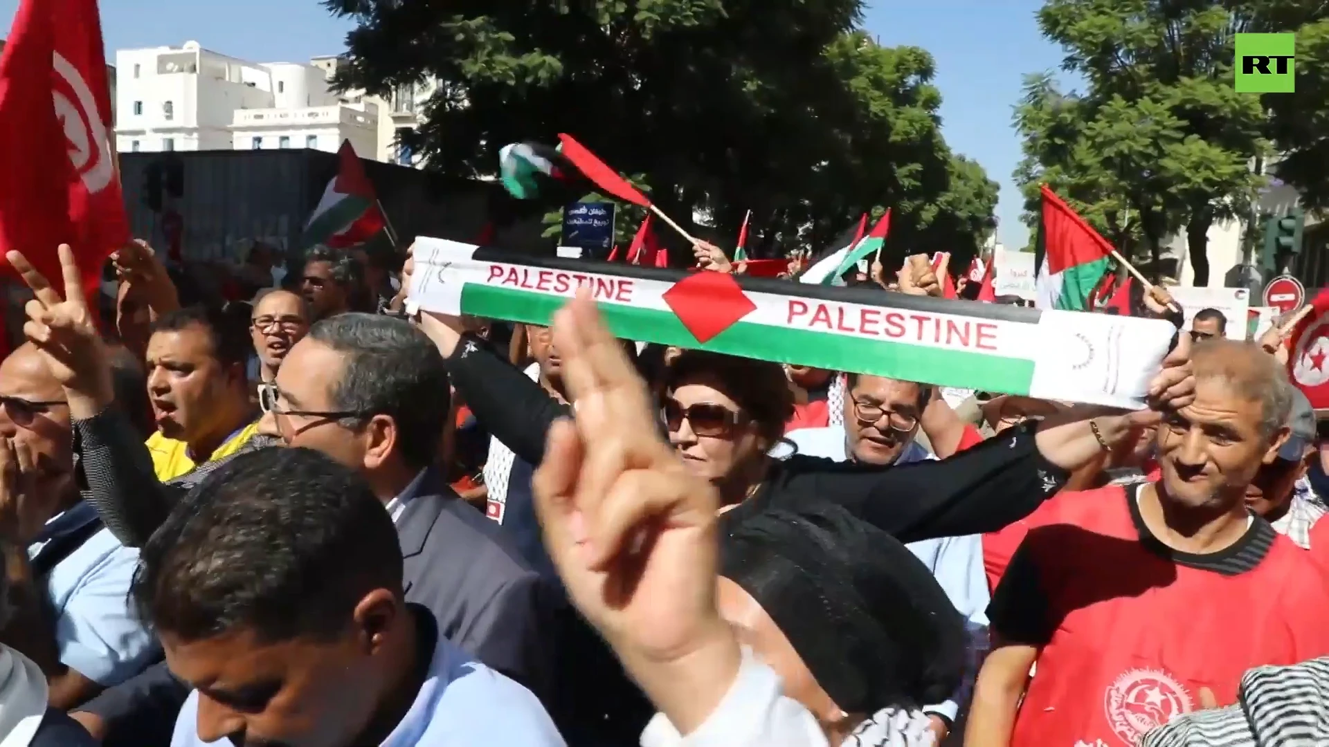 Tunisians hold rally in support of Palestinians amid conflict with Israel