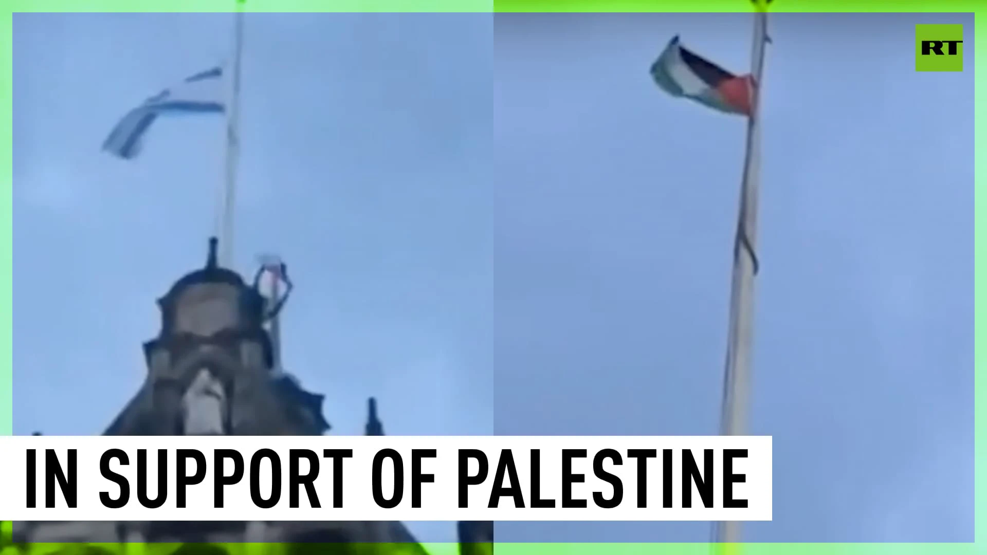 Protester replaces Israeli flag with Palestinian on UK town hall