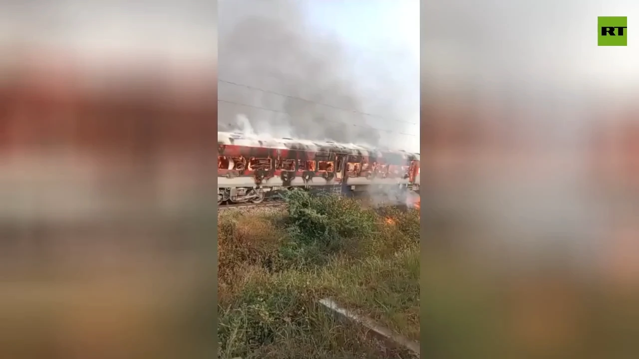 Fire erupts on train in India