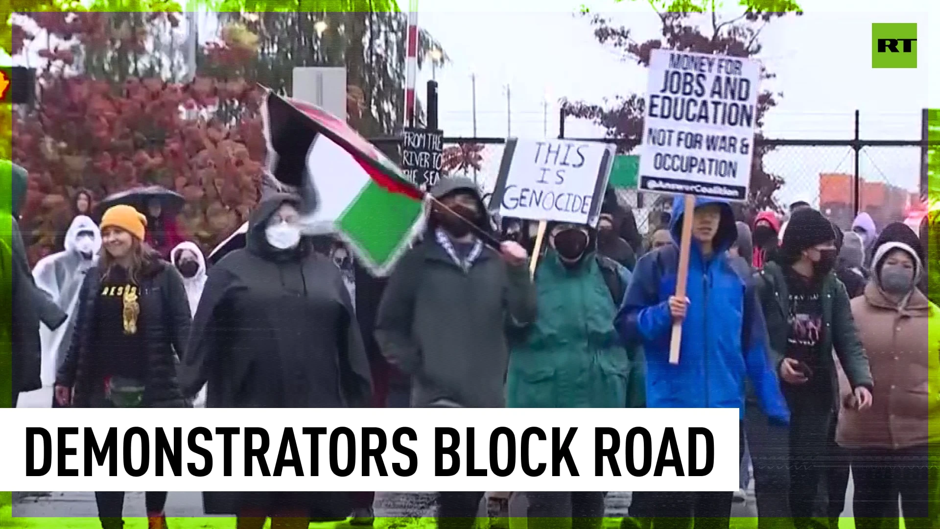 Pro-Palestinian protesters block road at Tacoma port in US