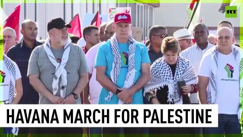 Cuban president joins students marching in support of Palestine