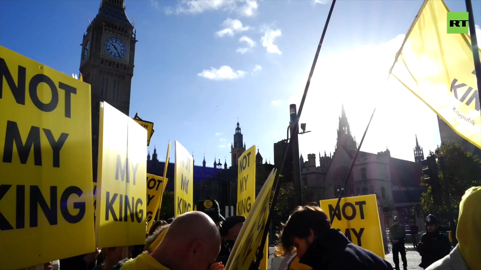 ‘Not my king’ | Protesters hold anti-monarchy rally outside Westminster in UK
