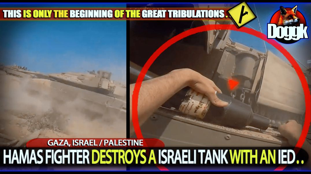 HAMAS FIGHTER DESTROYS AN ISRAELI TANK WITH AN IED.. (GAZA, ISRAEL / PALESTINE)