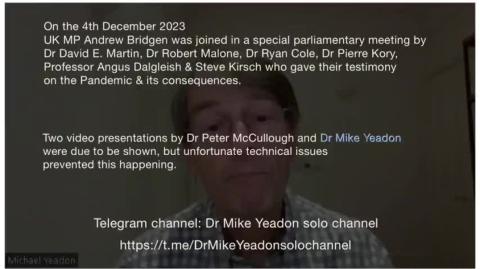 DR Mike Yeadon - Ex Phizer Exec - Parliamentary Testimony.