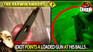 THE DARWIN AWARDS : IDIOT POINTS A LOADED GUN AT HIS BALLS.. (USA)